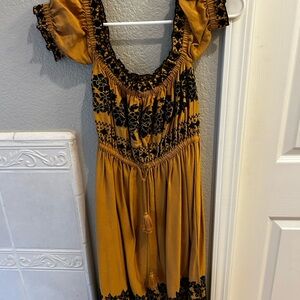 Spell Mustard and Black Ruffled Dress